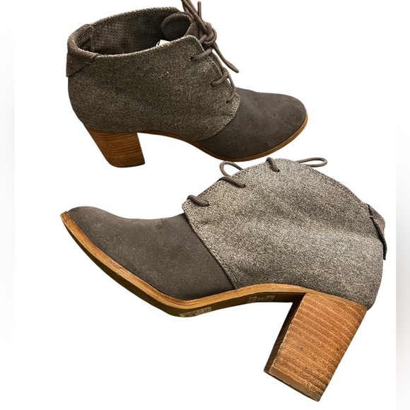 Toms Lunata‎ Grey Suede Block Heeled Lace-Up Booties 9.5 - Picture 4 of 8